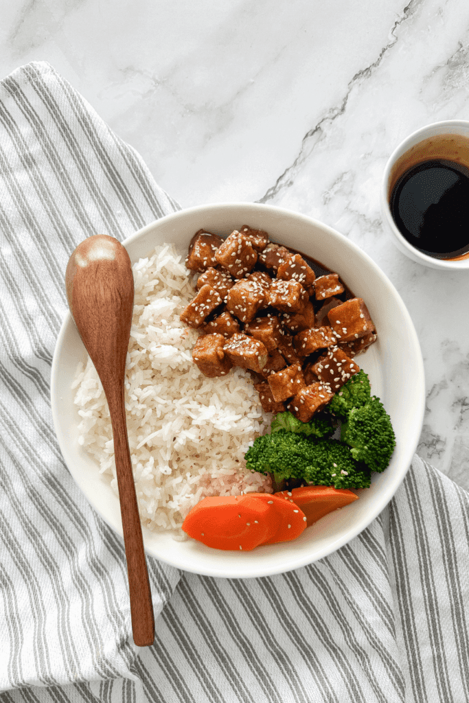 Air Fryer Tofu Teriyaki - Lynn Mumbing Mejia - Pin 1